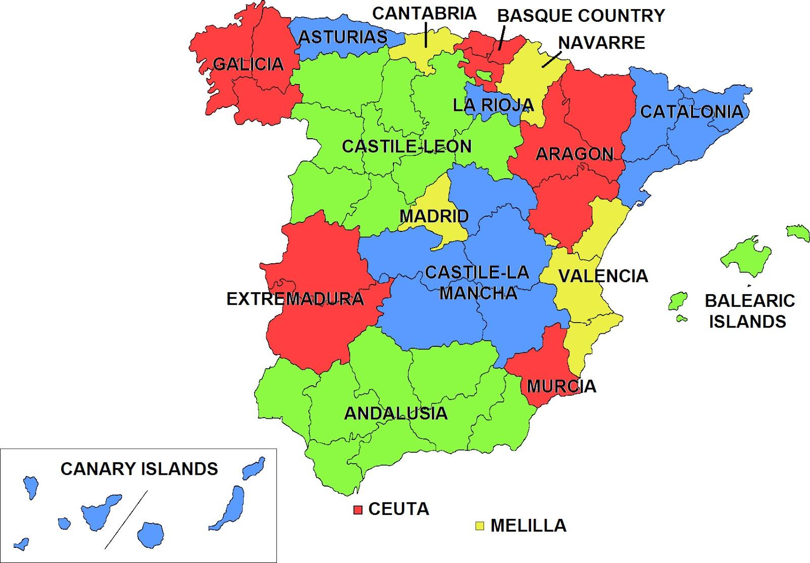 Španija avtonomnih skupnosti map - Zemljevid Španije avtonomnih ...
